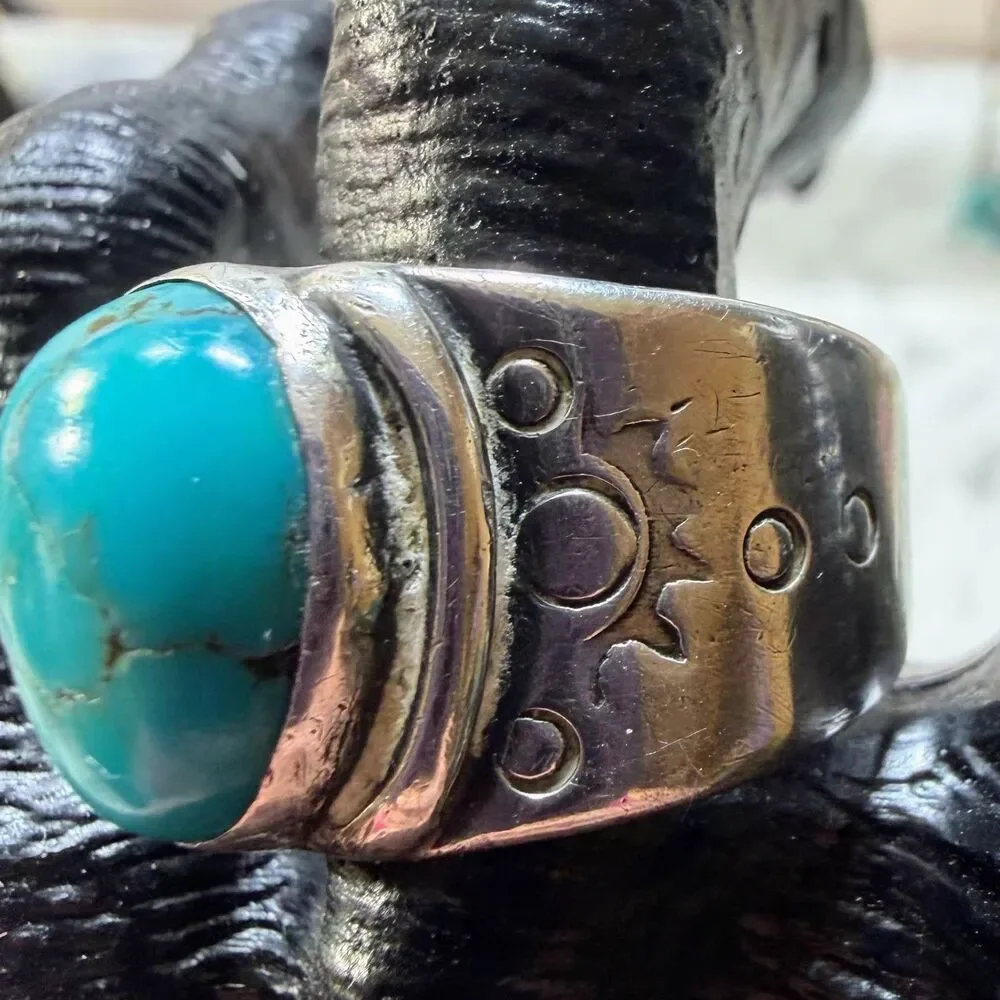 Vintage Navajo-Style Sterling Silver Turquoise Ring Men Size 10